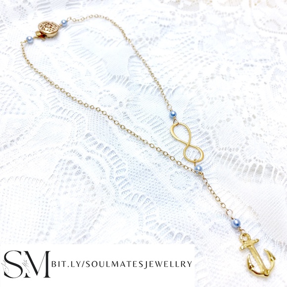 Forever Strong Blue Pearl Gold Anklet // Handmade - Picture 4 of 7